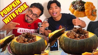 PORK WITH FULL PUMPKIN  EATING CHALLENGE || OKSHA GA MAIREN GA  chaba hanba thuba tanaba manipuri