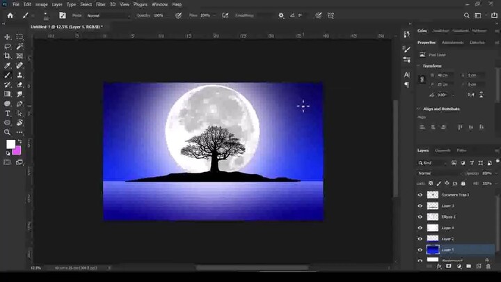 How to draw easy Moon Light Views Landscape drawing