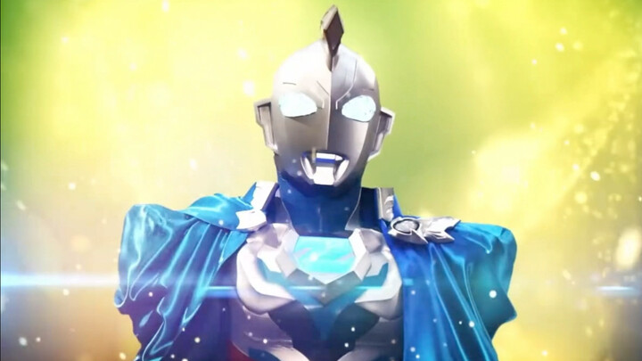 Ultraman Zero memberi Ultraman Zeta jubah biru