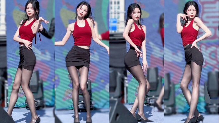 2 million people watched the 40-degree black silk high heels road show | AOA "Short Skirt" Hye Jung'