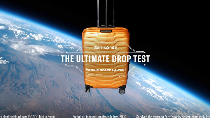 Samsonite sent a suitcase soaring 39,624 meters into space—this drop test is kinda boring.