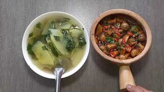 Canh đu đủ.chả lụa kho tiêu nấm rôm