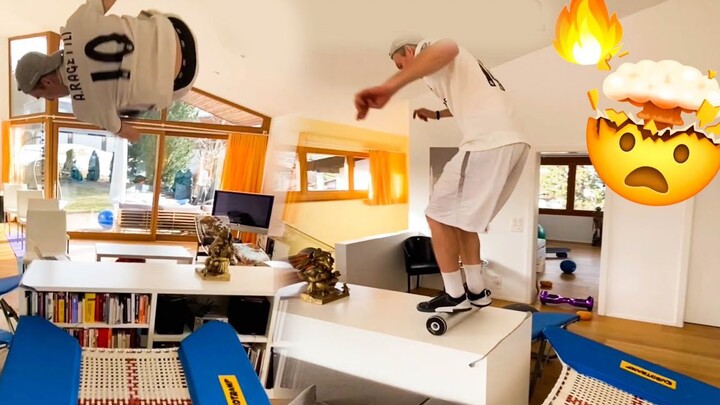 Can you show off your balance at home? A Swiss ski champion achieves high-energy parkour without lea