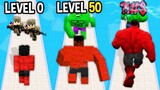Monster School: Red Hulk Run GamePlay Mobile Game Superhero Max Level LVL - Minecraft Animation