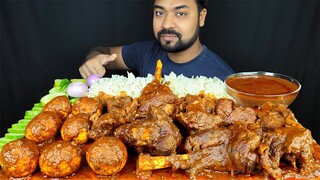 HUGE SPICY MUTTON CURRY, EGG CURRY, MUTTON LEG PIECE, SALAD, GRAVY RICE ASMR MUKBANG EATING SHOW ||