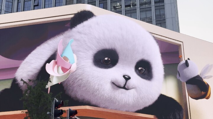 شاشة إعلانات ثلاثية الأبعاد في شارع تشونشي بتشنغدو، الدببة الباندا تكاد تقفز من الشاشة!