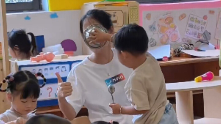 To prove he’d finished eating, he almost scratched the teacher’s face.
