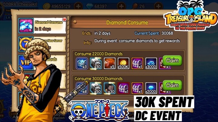 I Spent 30K Diamonds On The Diamond Consume Event! OPG: Treasure Island Mobile