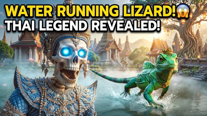 "When a Thai fantasy skeleton meets a water-running crowned lizard! 💀🦎✨ You won't believe your eye