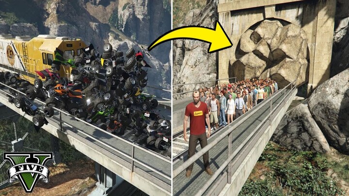 GTA 5 : NPC GEPREK, HANTAM RIBUAN KENDARAAN PAKAI KERETA (GTA 5 TRAIN VS 500++ VEHICLES)