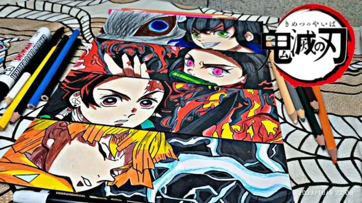 Coloring Gambar ,Tanjiro,Nezuko,Zenitsu,inosuke Dari serial anime - Kimetsu No Yaiba