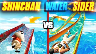 😱Water slider challenge with Shinchan & Doraemon🤣full fun #tristar18