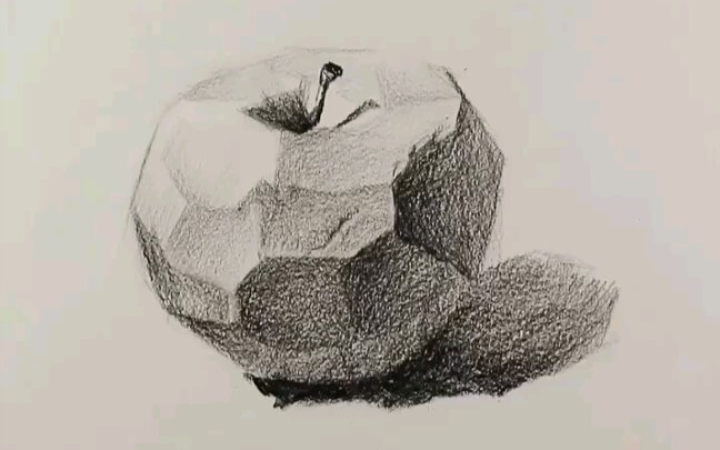 Analisis teknik menggambar bentuk blok dalam sketsa; coba perhatikan sebuah apel yang sudah dipotong