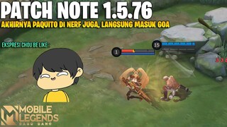 RUBY BUFF, NANA BUFF, GLOO BUFF, PAQUITO NERF , BEATRIX BUFF - PATCH NOTE 1.5.76 MOBILE LEGENDS