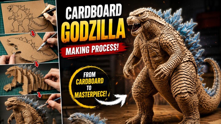 Watch how I create an amazing Godzilla model completely from cardboard! 🦖🔥