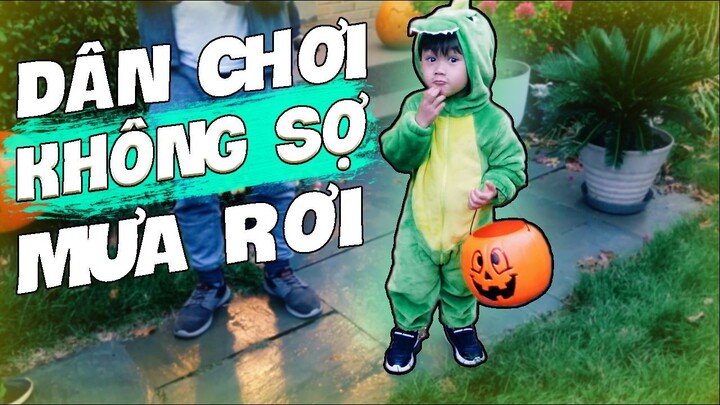 Không sợ mưa, chỉ sợ... không có kẹo. Ken hóa trang khủng long đi xin kẹo. Halloween ở Mỹ 2022