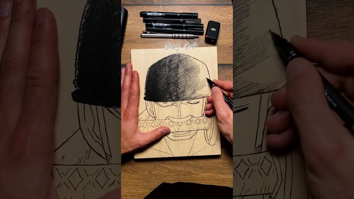 [ASMR] Drawing ZORO On WOOD 😮✍️ - One Piece #satisfying #asmr #shorts