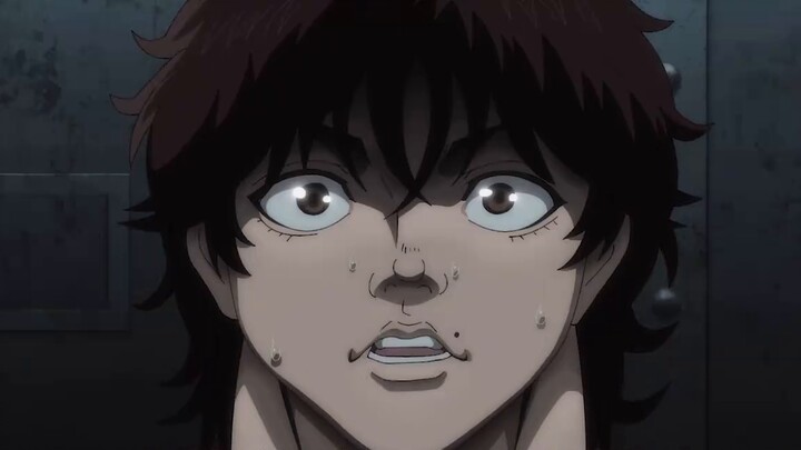 A man can actually swim against the current in a deadly swimming pool! The battle between Baki and M