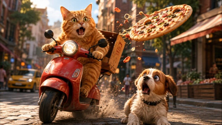猫咪送披萨翻车了！最后一秒太离谱了😂🐶 | 爆笑动物短片