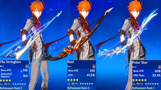 Childe Polar Star R1 vs Rust R5 vs Stringless R5 Damage Comparison - Nuke vs Normal Atk