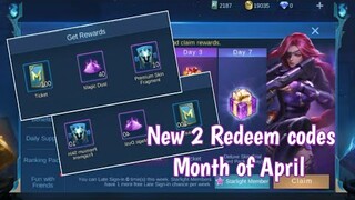 New 2 redeem codes in Mobile Legends April 2020