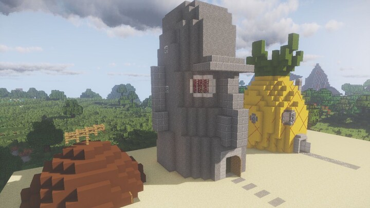 [minecraft] Rumah nanas SpongeBob SquarePants 1:1 yang paling banyak dipugar dan rumah Squidward di 