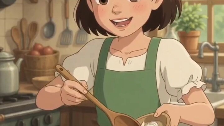 用吉布利风格制作印度香饭girl making biryani ghibili style
