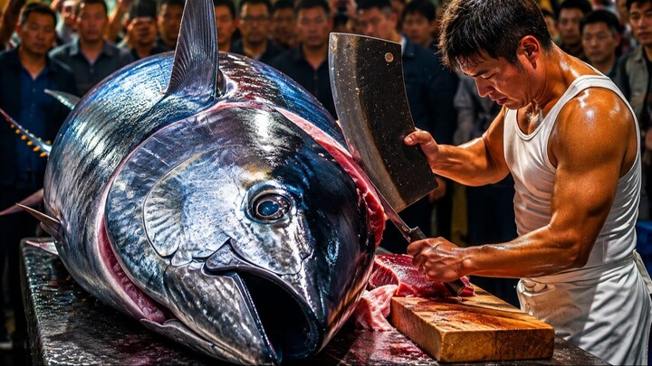 463KG Giant Bluefin Tuna Controlled With One Blade #KnifeControl