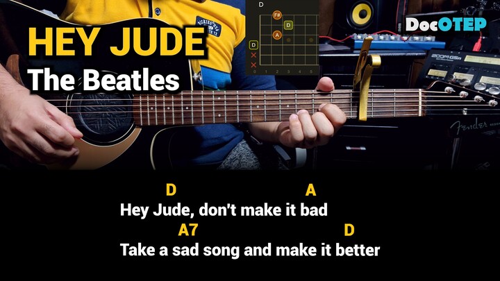 Hey Jude - The Beatles (1968) Easy Guitar Chords Tutorial with Lyrics
