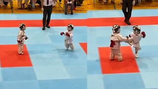 Trying to kill each other with c*ess? Two cute kids compete in Taekwondo, one of them jumps over 