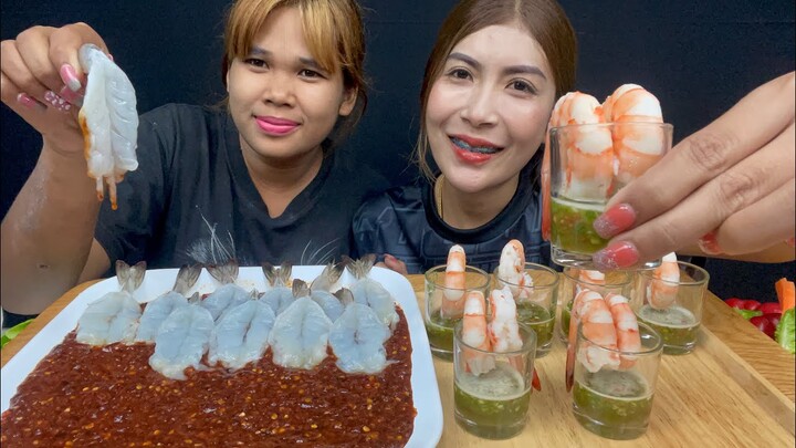 กุ้งสดแช่น้ำปลาร้าโคตรพริก & กุ้งช็อตซีฟู้ด