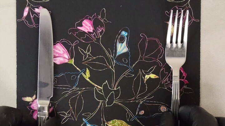 Scratching Mandala with Fork & Knife! 🍴  Butterfly Scratch Art ASMR #shorts