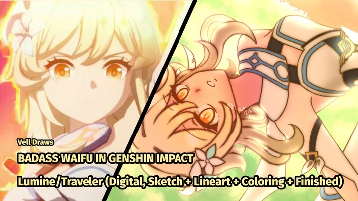 MOST BADASS Waifu in Genshin Impact 🥶 Vell's Speed Draw: Lumine / Traveler (Digital)