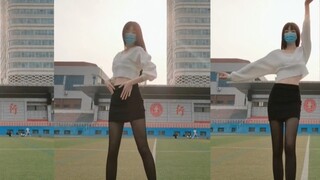 Social phobia challenge: wearing black silk and dancing Kura Kura in the playground of Beijing Jiaot