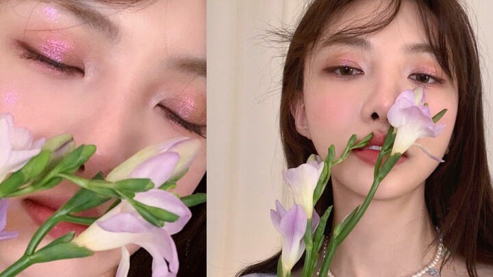 【Phương Chà La】Trang điểm hoa anh đào mùa xuân tông màu nhạt, đính kim cương lấp lánh