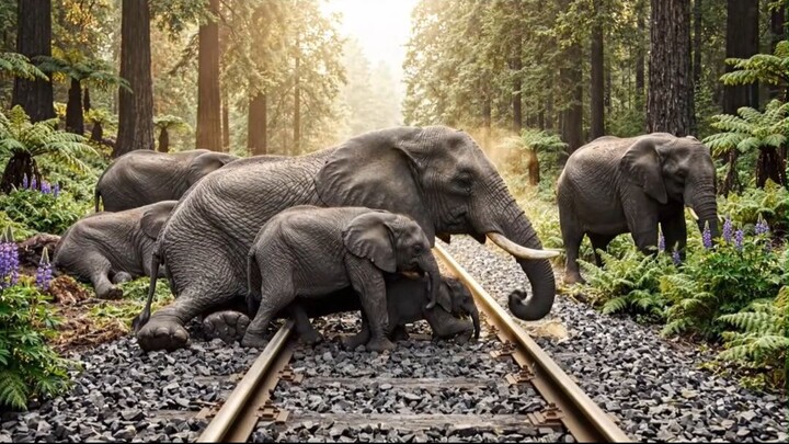 1 THE ELEPHANTS ON THE TRACK#WildlifeStory #Elephants #TrainStory #AnimalRescue
