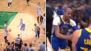 Andre Iguodala seeking the game ball to hand-deliver to Steph.