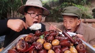 Countryside Recipe & Mukbang | Red Braised Pigtails