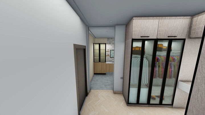 Modern 3D Bedroom Design with Glass Dressing Room & Stylish Bathroom | SketchUp Render