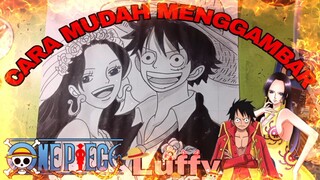 cara mudah menggambar anime one piece, Luffy dan boa Hancock part.2