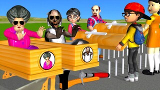 Scary Teacher 3D vs Squid Game Wooden Road Driving 5 Times Challenge Miss T and Granny Loser