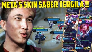 GILA COK !! META 5 SKIN SABER RRQ LEMON DKK AUTO BANTAI MUSUH TANPA RAGU EDAN BANGET !! #rrq