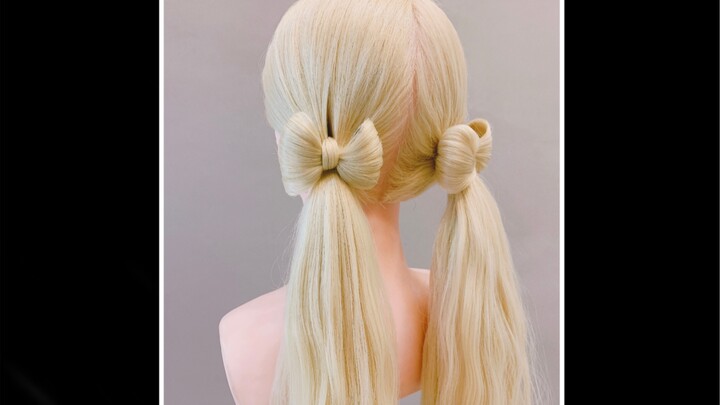 Super Cute Double Ponytail Braids with Bows～