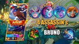 4 ASSASSIN's VS BRUNO | BRUNO BEST BUILD AND EMBLEM SEASON 24 | Mobile Legends Bang Bang