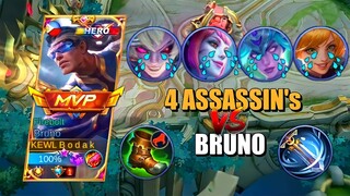 4 ASSASSIN's VS BRUNO | BRUNO BEST BUILD AND EMBLEM SEASON 24 | Mobile Legends Bang Bang