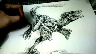 [Vẽ tranh] Vẽ một con khủng long Utahraptor 