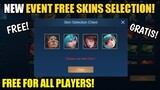 NEW EVENT FREE SKIN SELECTION FOR ALL PLAYERS CLAIM YOURS NOW IN MOBILE LEGENDS HURRY UP