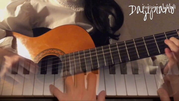 sungai mengalir dalam dirimu】Gitar fingerstyle + bermain piano