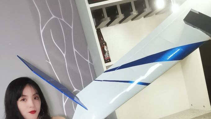 [The plane is coming] Instruct the little sister to make a forward-swept flying wing that looks like