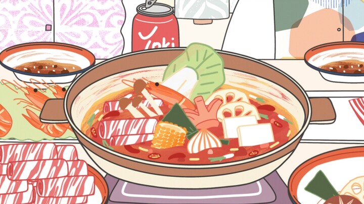 【Animation Mukbang】-After get off work｜Immersive hot pot for two people~